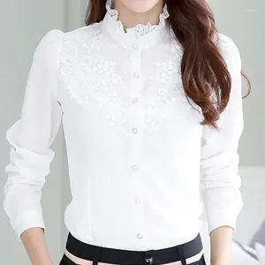 Blusas femininas senhora do escritório moda bordado cor sólida camisa de lã 2024 outono inverno renda gola elegante all-match d123