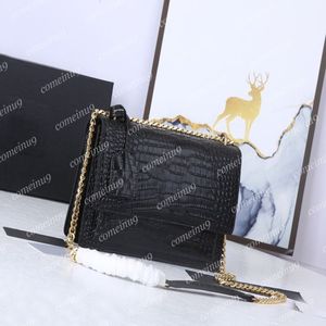 Hela Croco Calfskin Leather Chain Crossbody väskor av högsta kvalitet lady's rem axelväska äkta läder handväskor plånbok 292g