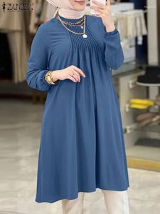 Ubranie etniczne 2024 Zanzea moda kobiety Muzułmańska bluzka z długim rękawem Elegancka plisowana Ramadan Turkey Shirt Islamska kobieta blusas