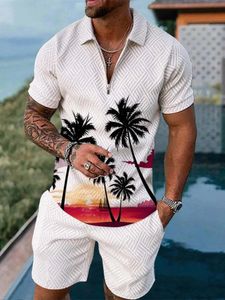 Summer Hawaii 3D baskı polo gömlek şortları setler moda moda büyük boyutlu kısa kollu gömlek pantolon seti takım elbise adam eşofman kıyafetleri 240202