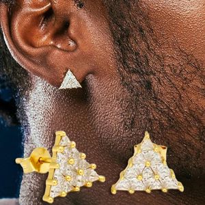 Brincos de parafuso prisioneiro gelado para fora triângulo piercing homme masculino zircônia cúbica simples cor ouro hip hop anéis de orelha jóias atacado ohe152