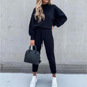 يركضون مجموعة من النساء المسارات pullover طويلة الأكمام سيدة سراويل من النوع الثقيل بدلة صلبة لون من قطعتين مجموعة الخريف للركض