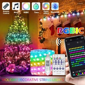 Cordas RGBIC Indoor Fairy Light LED String Luzes para Home Outdoor Corredor Decoração USB Feriado Multicolor Garland com Controle de Aplicativo