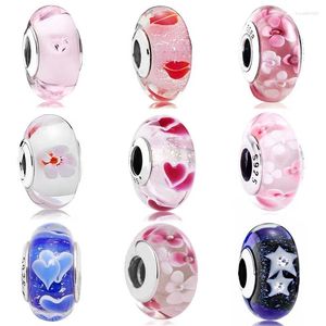 Lose Edelsteine Original Sternennacht Kirschblüte Lampwork Murano Glas Charms passen Europa Armband 925 Sterling Silber Perlenschmuck