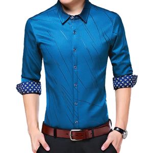 Mode-Business Kariertes Hemd Männer Langarm Drehen Unten Kragen LettersStripes Drucken Tasten Hemd Top Casual Shirts Kleine größe 240122