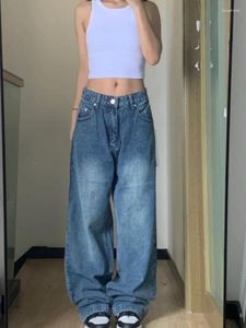 سراويل جينز للسيدات Houzhou Women Leg Leg Vintage Y2K Streetwear Baggy Denim Brousers عرضة ضخمة عالية الحجم بخصر السراويل الإناث الكورية