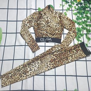 Women's Hoodies Luxury Brand Sexy Leopard Letter Yoga Elastic Slim Two Piece Set Women Gym Leggings 2024 Designers Tracksuit Sports Fitness