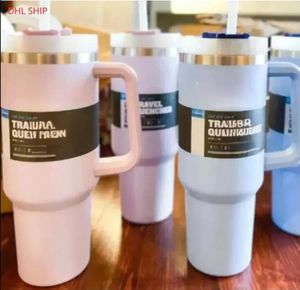 DHL Ready to ship 40oz Mugs Tumbler With Handle Insulated Tumblers Lids Straw Stainless Steel Coffee Termos Cup