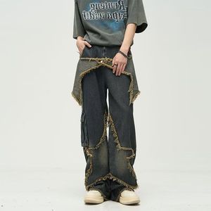 Men's Jeans Harajuku Retro American Y2K Straight Trousers Ins Trend High Street Overalls Spliced Casual Pants Loose