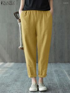 Women's Pants Summer Harem Women Casual Elastic Waist Solid Long Trousers 2024 ZANZEA Vintage Cotton Turnip Loose Pantalon Palazzo