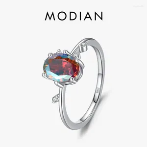 Cluster Rings Modian 925 Sterling Silver Oval Rainbow Zirconia Wedding Luxury Multicolour Ring For Women Engagement Anniversary Fine Jewelry