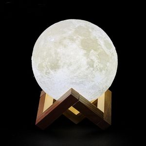 Dropship Lampada lunare ricaricabile con stampa 3D Luce notturna a LED Interruttore tattile creativo Luce lunare per la decorazione della camera da letto Regalo di compleanno Telecomando USB