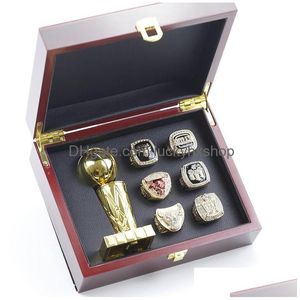 6 Pcs Chicagobl Backetball Team Champions Championship Ring Set com Caixa de Madeira Troféu Lembrança Homens Mulheres Menino Fan Brithday Presente 2023 Hi Dh9Q3