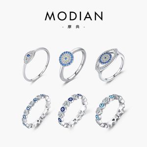 Кольца Modian Популярное кольцо из стерлингового серебра 925 пробы с глазом дьявола для женщин, универсальное кольцо с каплей клея, голубые глаза, хит продаж, кольцо X7en