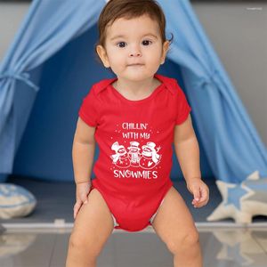 Rompers god jul baby pojke flicka kläder bodysuits söt tecknad snömans tryck röd född onesies xmas Eve spädbarn romper pyjamas