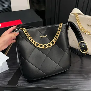 Vintage Women Designer Jumbo Hobo Cross Body Bag Aged Gold Hardware Chain Side Enameled Button Adjustable Leather Strap 28x29cm Shoulder Handbag Large Capacity