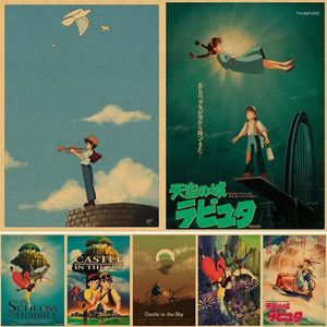 Resimler Castle In the Sky Poster Dekor Anime Posterler Ev Odası Duvar Sticker Picture Kraft Paper Retro ve Baskı Sanat Bar 4K HD