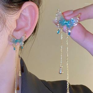 Dangle Earrings Korean Lake Blue Butterfly For Women Fashion Zircon Exquisite Long Tassel Earring Party Wedding Jewelry Gifts