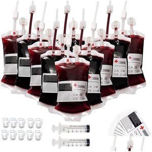 Andra evenemangsfestleveranser 20 Pack Blood Påsar för dryck Halloween IV -väska Återanvändbara juice Puches Container Vampire/Hospita HomeForavor DHLPR