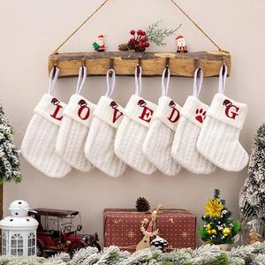 Christmas Decorations 1pc Socks Snowflake Alphabet Letters Knitting Stocking Fireplace Decoration Xmas Lovely Gift Bag