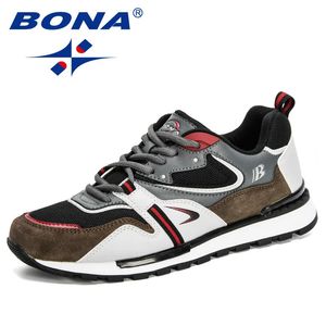 Bona designers ação couro esporte sapatos homem tênis correndo tênis masculino caminhada calçado na moda fitness 240126