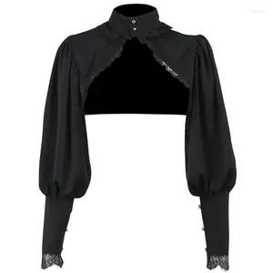 Women's T Shirts Lace Hooded With High Collar Shawl Top Black Long Sleeve Pullover Crop Y1QD