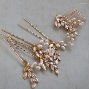 Fermagli per capelli SLBRIDAL Rame fatto a mano Zircone Perle d'acqua dolce Spilla per pettine da sposa Copricapo da sposa Accessori per gioielli da donna