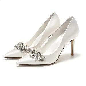 Klassische Damen-Pumps, luxuriöse Kaninchen-Strass-Seiden-Hochzeitsschuhe, Braut-Absätze, weiße spitze Zehenpartie, Partykleid-Schuhe, Damen-Stiletto 240129