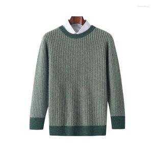 Suéter masculino 2024 puro caxemira em torno do pescoço contraste engrossado suéter solto moda casual negócios autêntico lã de malha top