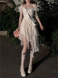 Casual Dresses Vintage White Dress Summer Ruffle Irregular Y2K Sweet Young Mini Vestidos De Novia Gothic Party