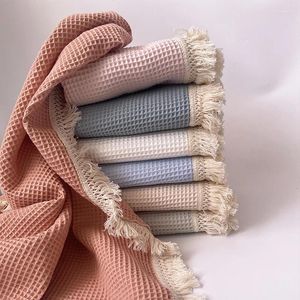 Filtar våffla baby född super mjuk tofs quilt organisk bomull muslin filt swaddle wrap