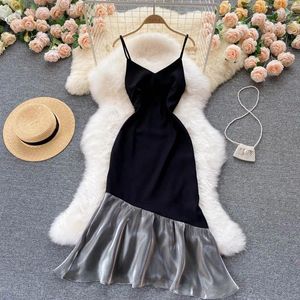 Casual Dresses Singreiny Women Korean Strap Dress Fashion Sexig ärmlös från axelfest Summer Design Splice Elegant Mermaid