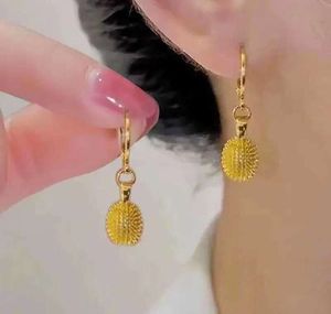 Stud New Simple Unique Design Durian Pendant Gold Color Earrings for Women Fashion Trend Creative Party Girls Unusual Accessory 2024
