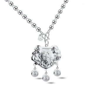 Retro Chinese Style Solid 925 Sterling Silver Lock Pendant Fashion Women Long Necklace Sweater Chain Jewelry Chains292Z