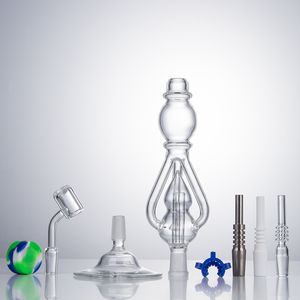 NC059 Dab Rig Bong in vetro Tubi Bubbler Base di supporto 14mm Titanio Quarzo Ceramica Chiodo Silicone Jar Dabber Strumento Triplo riciclo Acqua Perc Tubo da fumo