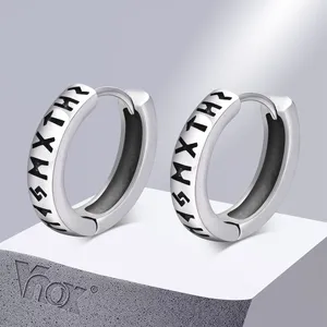 Orecchini a cerchio Vnox Rune vichinghe per uomo Ragazzi Retro Argento Colore Acciaio inossidabile Huggie Gioielli regalo per orecchio ipoallergenico