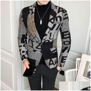 Abiti Blazer Marchio di abbigliamento Lettera Stampa Lana Lana Uomo Blazer invernali Giacca da abito casual Slim Party Club Matrimonio Socialhomme S-5 Dhcjg