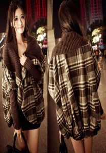 Plus Size Women039s Clothing Batwing Plaid Woolen Cloak Poncho Cape Coat Ladies Loose Wool Jacket Winter Outerwear9869597