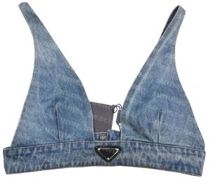 Womens Designers T Shirts Underwear With Metal Triangle Badge Sexy Deep V Denim Sling Tube Tops Women Clothing 067