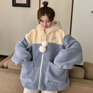 Women's Hoodies Japanese Kawaii Plush Sweatshirt Casual Warm Jacket Hooded Cartoon Print Female Autumn Winter Cute Sweatshirts Coat Tops