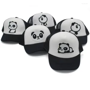 Bonés de bola verão dos desenhos animados panda padrão net boné para crianças crianças malha beisebol casquette 5 painel snapback gorras sunhat chapéu