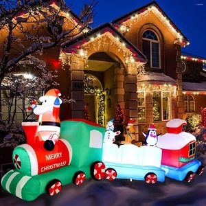 Party Decoration LED Lighted Goblesables Christmas Train med jultomten Penguin -dekorationer Uppblåsbar trädgårdsgård gräsmatta inomhus utomhus