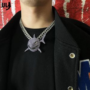 Łańcuchy Ulj hip hop Big Shark Rhinestone Bling Wiselant Sweter Sweter Lodowy łańcuch Naszyjka biżuteria