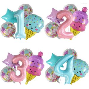 Decoração de festa 5 pcs 40 polegadas número bonito sorvete hélio balão conjunto suprimentos de aniversário brinquedos infantis chá de bebê