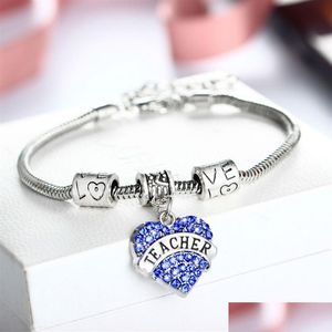 Charm-Armbänder, ganzes Herz, blauer Kristall, Lehrergeschenke, Armreif, Lehrertag, Souvenirs309P, Drop-Lieferung, Schmuck Dhwam