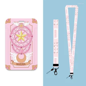 Keychains Cardcaptor Sakura 애니메이션 핑크 카드 케이스 Keychain 세일러 Mock keyring leanyard 귀여운 Id 배지 전화 홀더 코스프레 x253