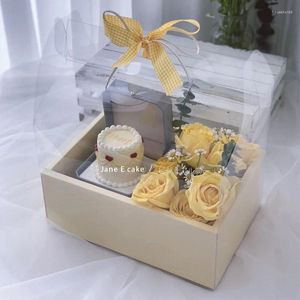 Present Wrap 2024 PVC Transparent Flower Box Clear Small Cake Packaging Festlig bröllopsfödelsedagsfest med handtag