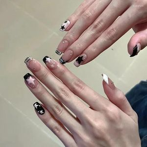 False Nails 24pcs Black Pink Ballerina Wearable Fake Multiple Styles Manicure Decor Glitter Star Y2k Design Finished