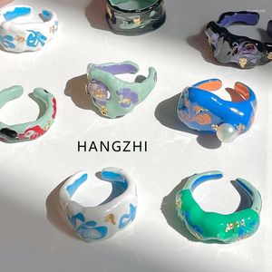 Cluster-Ringe Hangzhi 2024 Trendy klassische Farbe handgemachte Tropfglasur keine verblassende Öffnung für Frauen Mädchen Party coole Modeschmuck Geschenke