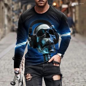 Men's T Shirts Autumn Fashion Skull Pattern Long Sleeved T-shirt Street Hip Hop Harajuku Round Neck Plus Size Top